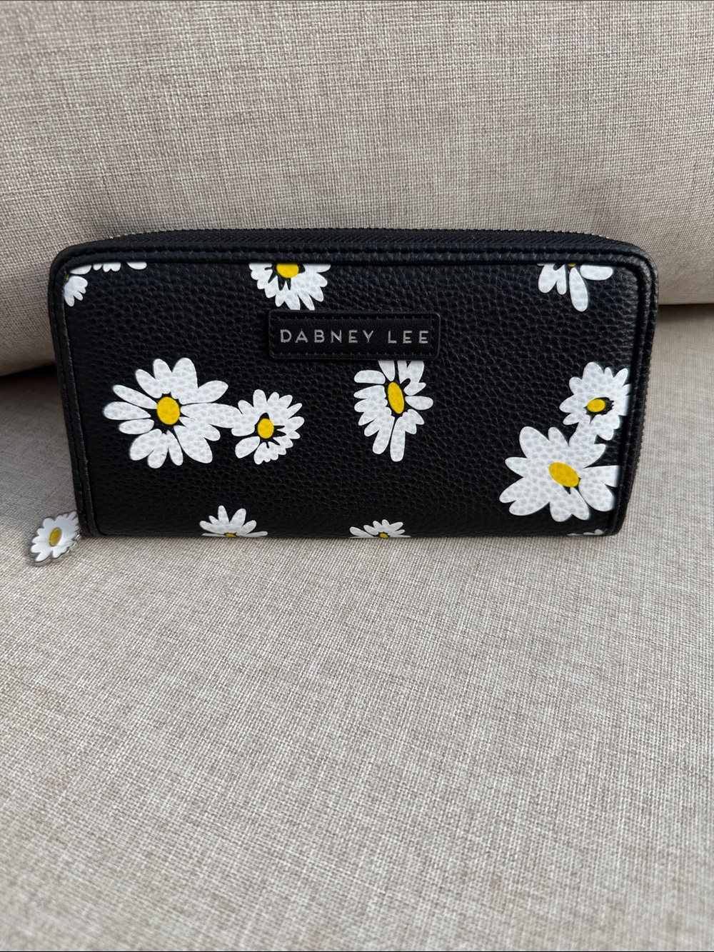 Dabney Lee Black Daisy Zip Around Wallet with Yellow Centers